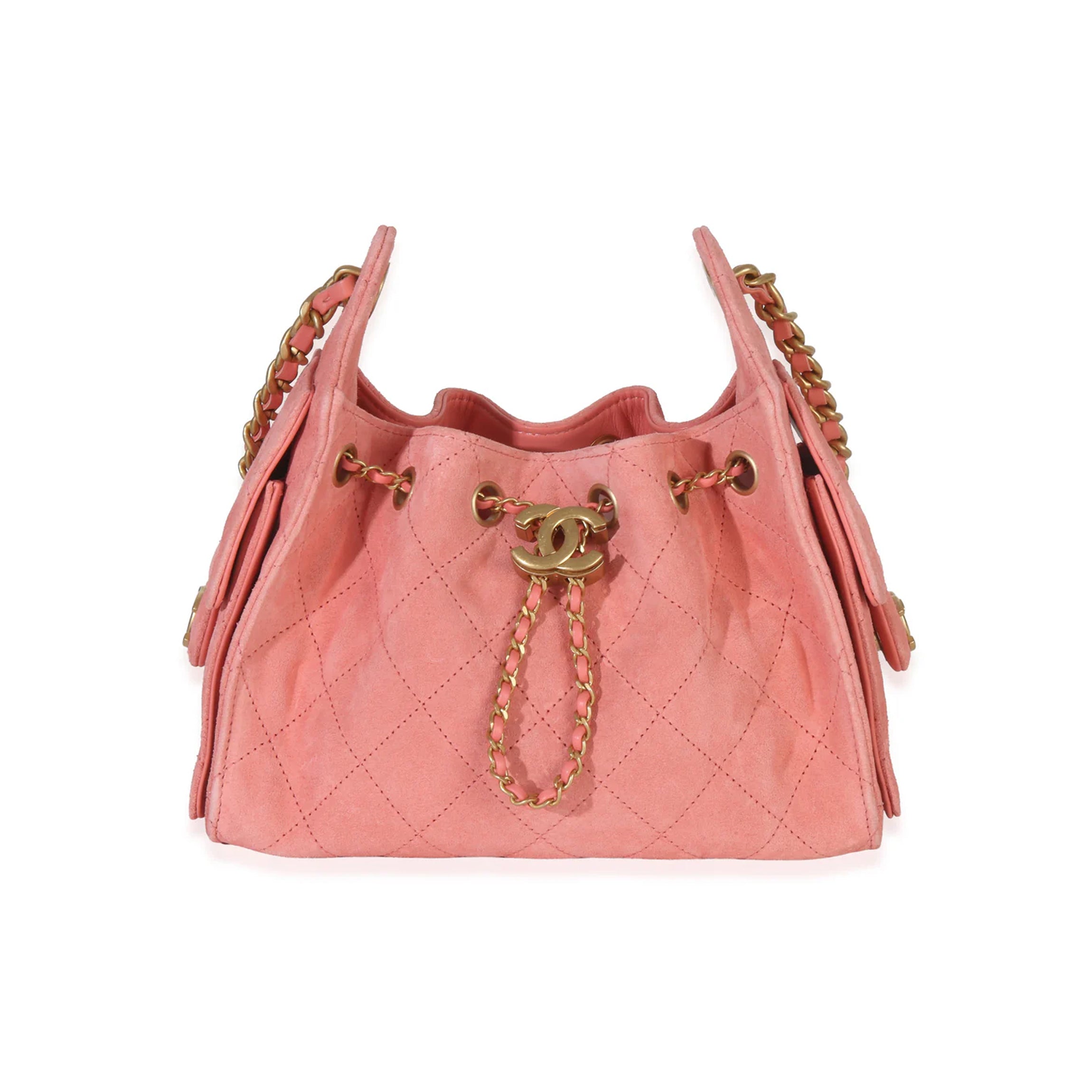Chanel Pink Quilted Suede Mini Chanel 25 Hobo