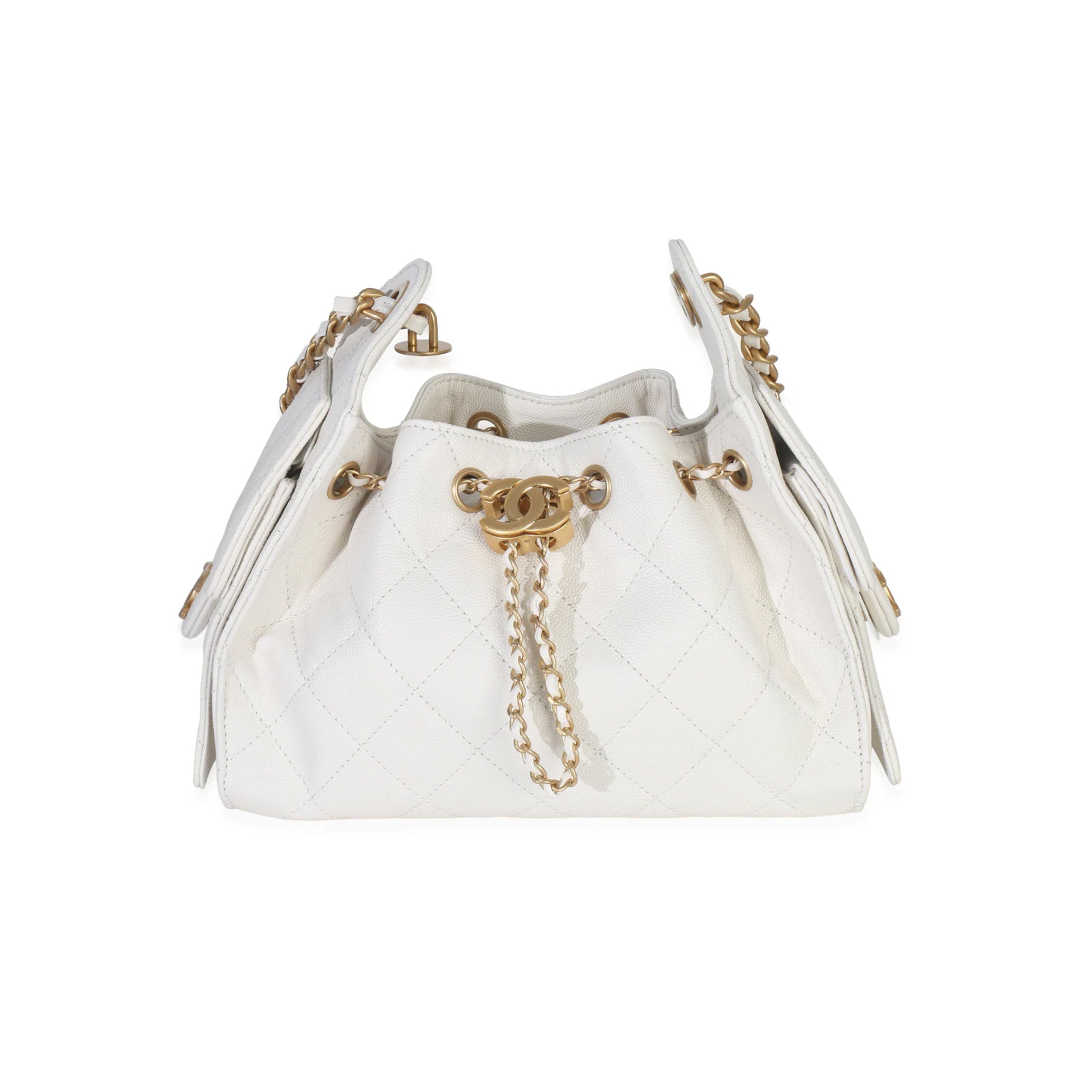 Chanel White Quilted Caviar Mini Chanel 25 Hobo Handbag