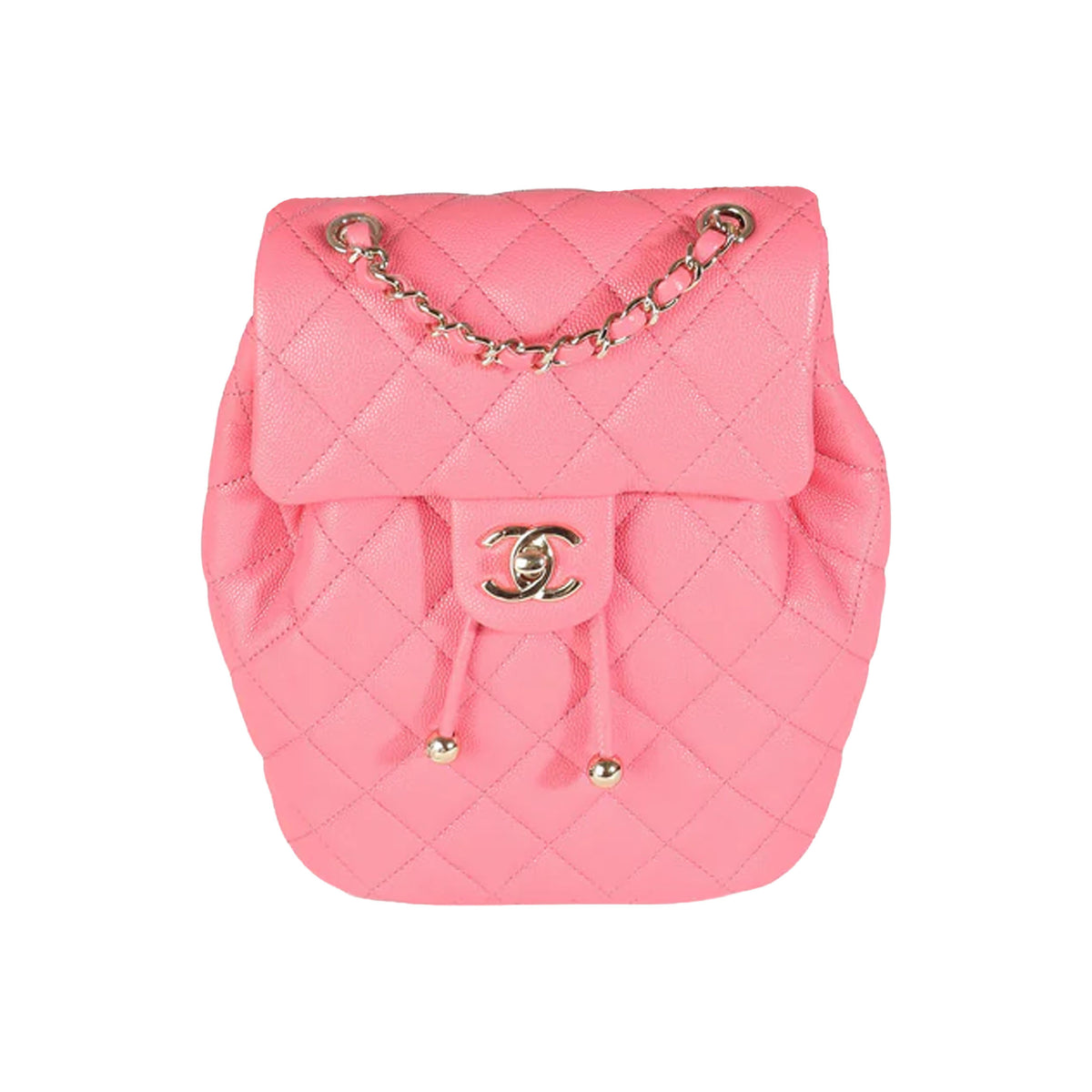 Chanel Pink Quilted Caviar Drawstring Backpack Handbag