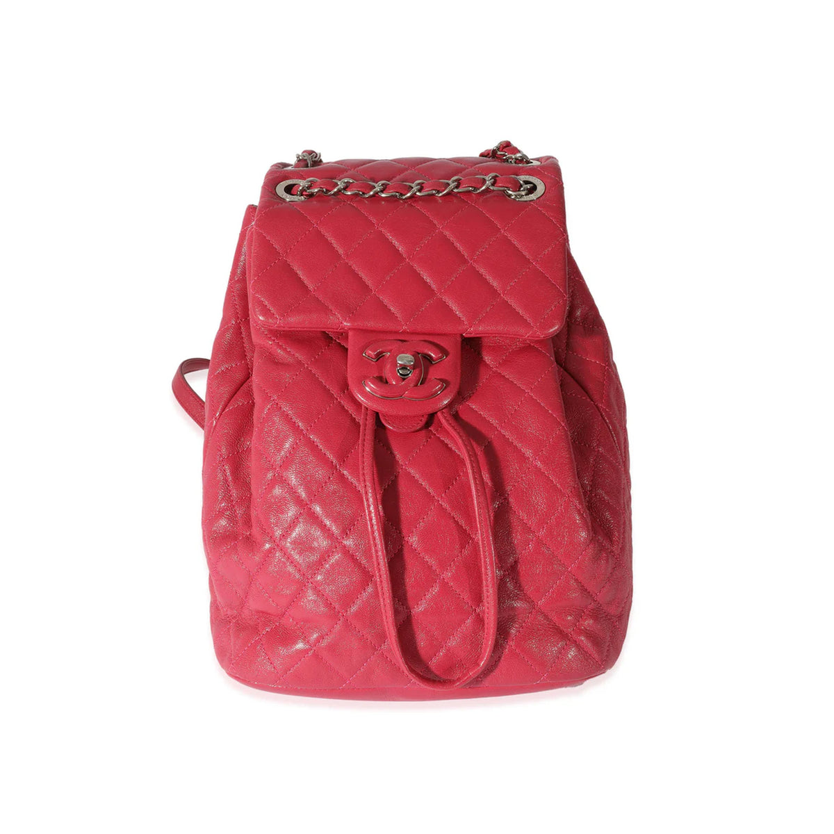 Chanel Red Quilted Calfskin Medium Covered CC Drawstring Backpack