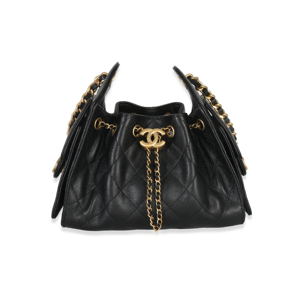 Chanel 26P Black Quilted Caviar Mini Chanel 25 Hobo Handbag