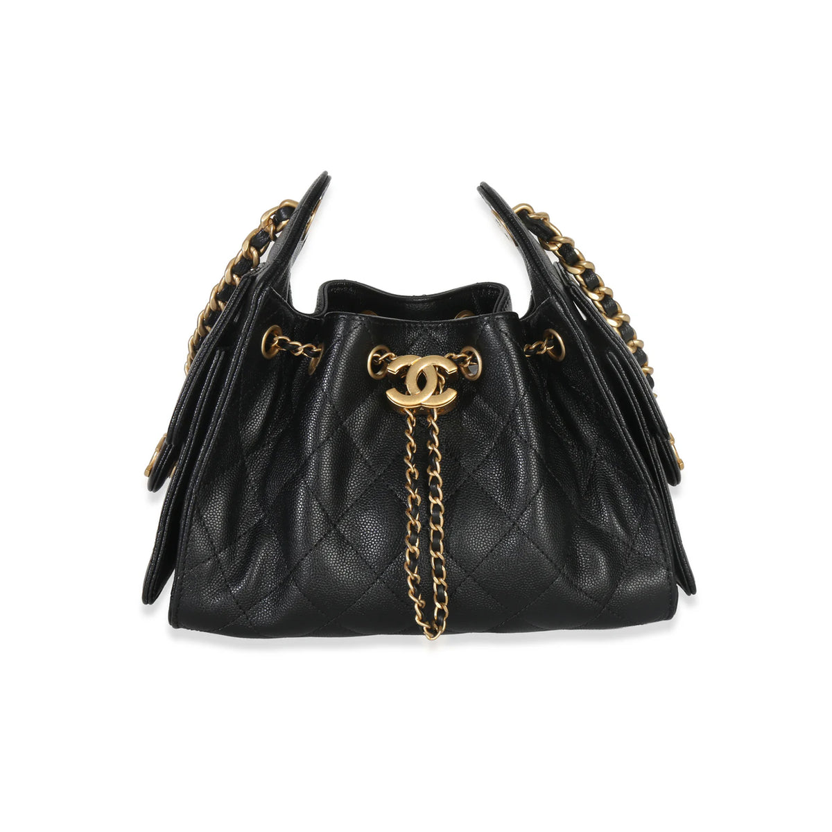 Chanel 26P Black Quilted Caviar Mini Chanel 25 Hobo Handbag