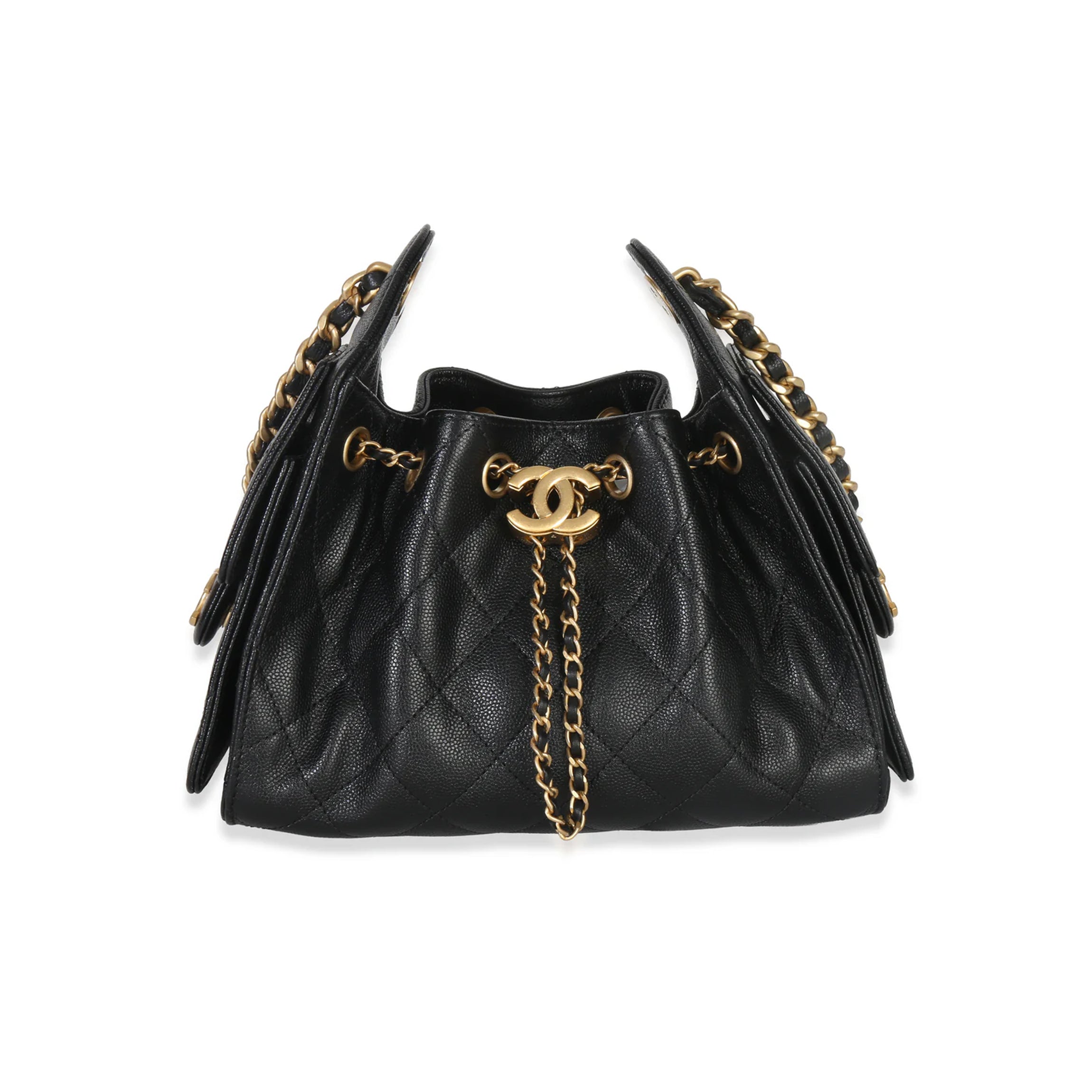 Chanel 26P Black Quilted Caviar Mini Chanel 25 Hobo Handbag
