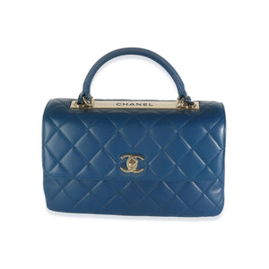 Chanel Navy Quilted Lambskin Medium Trendy Top Handle Bag