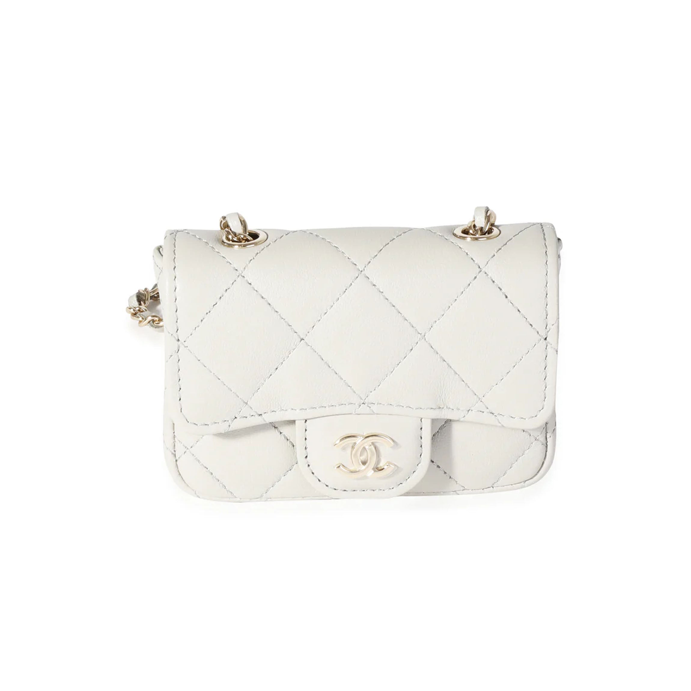 Chanel Grey Quilted Lambskin Mini Chain Belt Bag