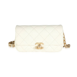 Chanel White Quilted Caviar Chain Melody Waist Belt Bag