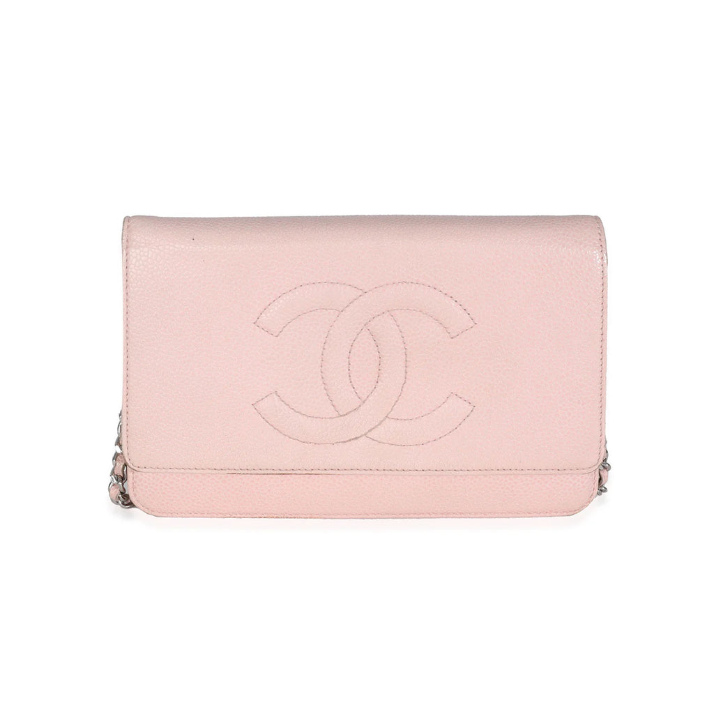 Chanel Pink Quilted Caviar Timeless CC Classic Wallet On Chain