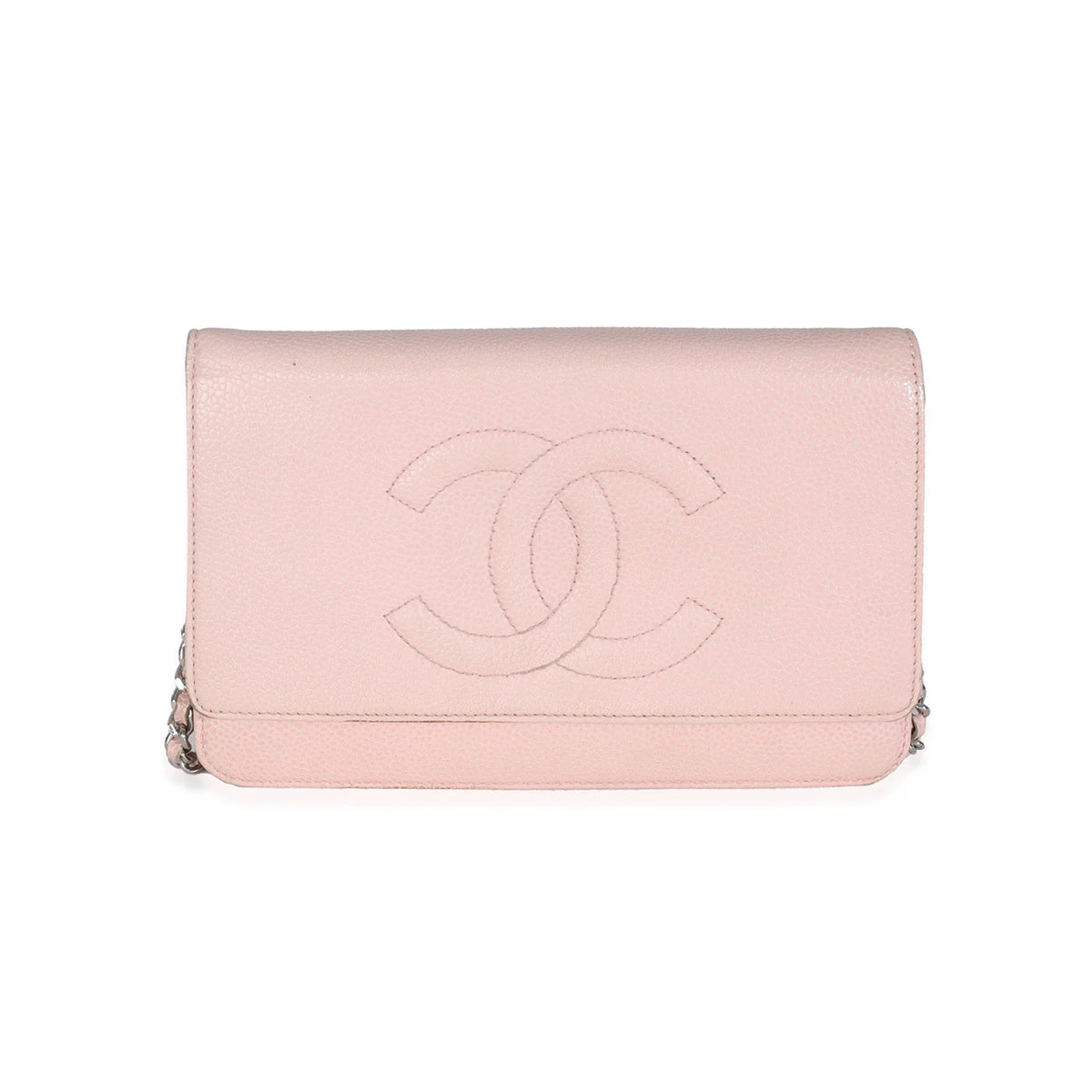 Chanel Pink Quilted Caviar Timeless CC Classic Wallet On Chain