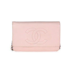 Chanel Pink Quilted Caviar Timeless CC Classic Wallet On Chain