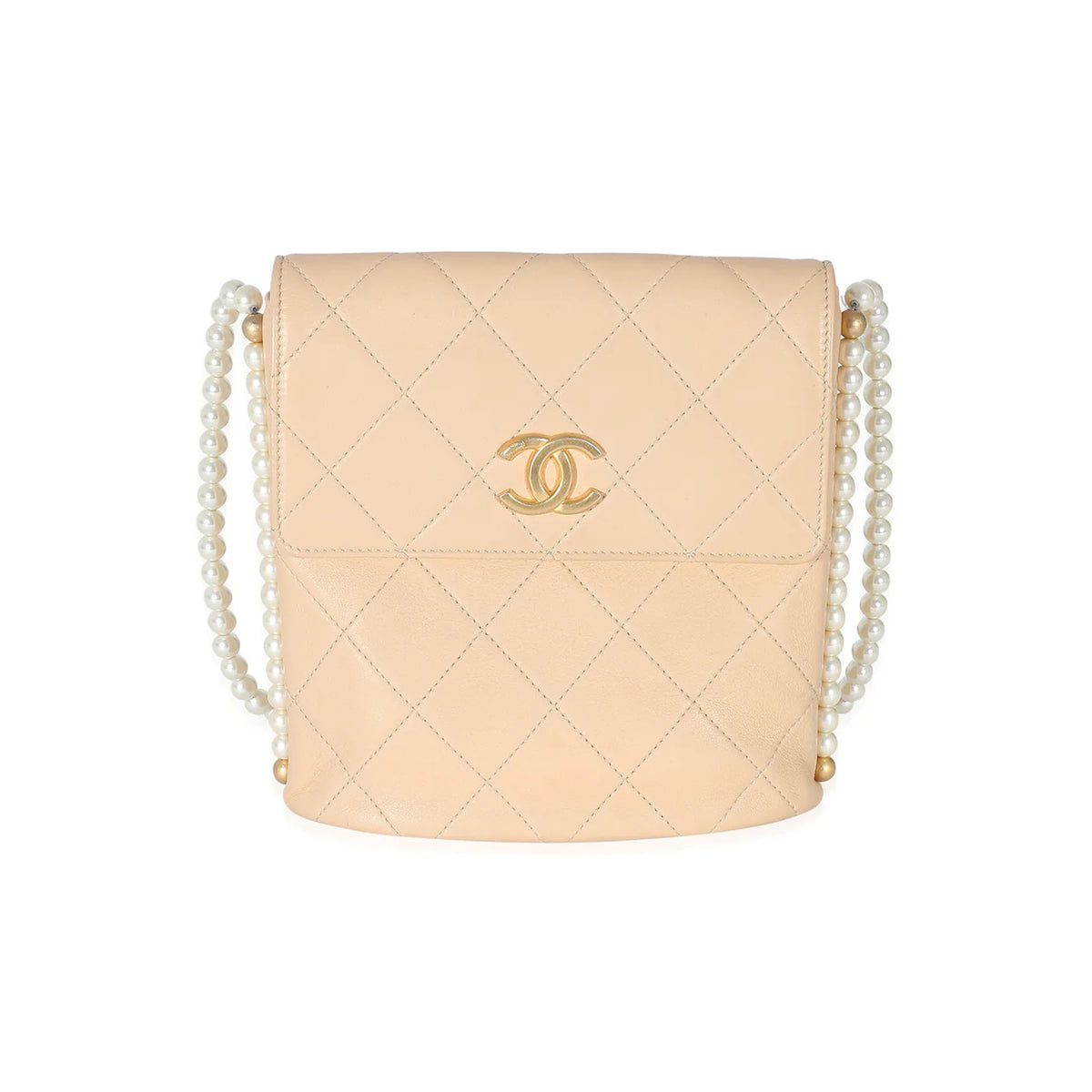 Chanel Beige Quilted Calfskin Small Pearl Chain Hobo