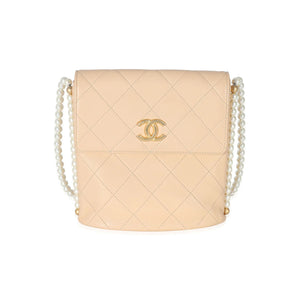 Chanel Beige Quilted Calfskin Small Pearl Chain Hobo