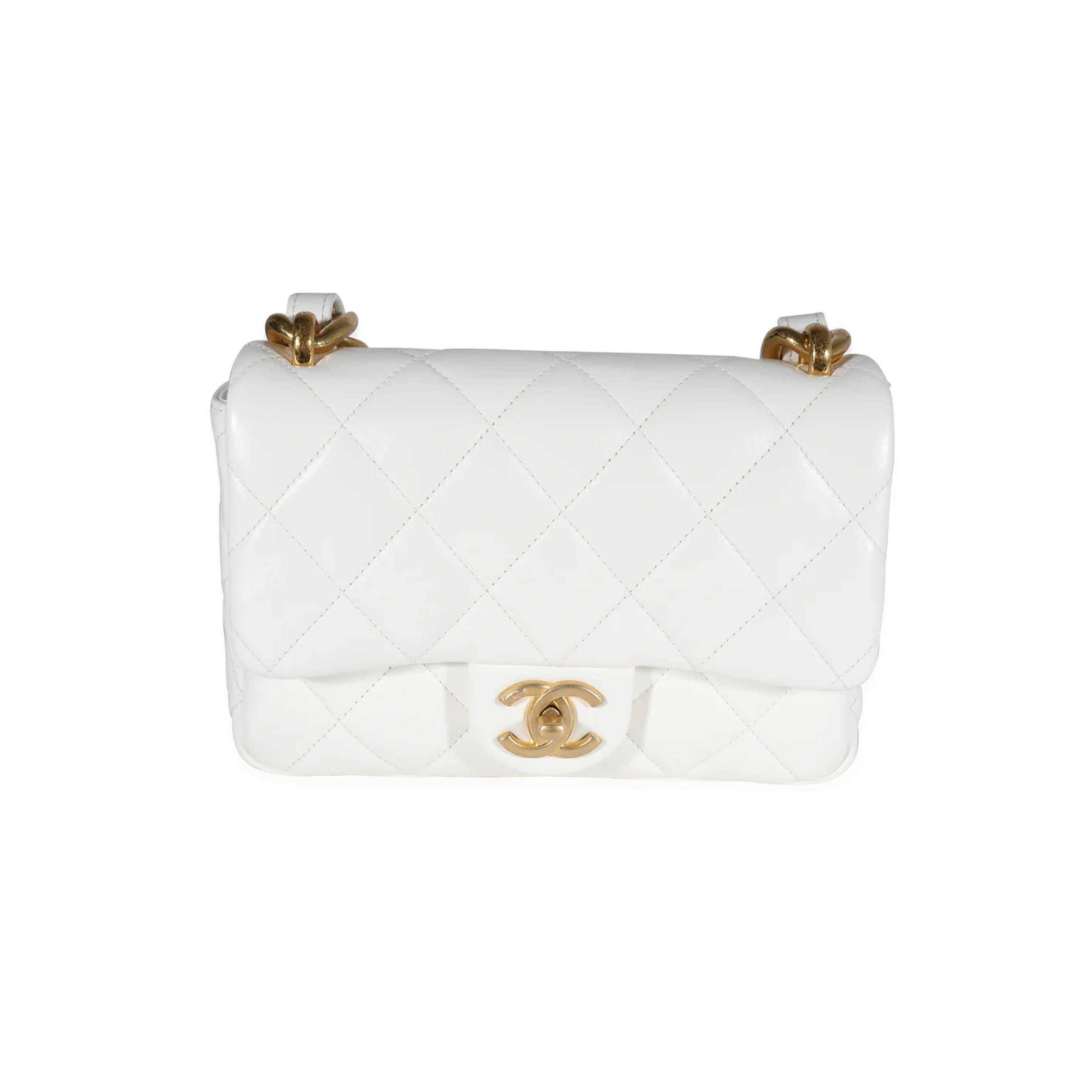 Chanel White Quilted Lambskin Small Funky Town Flap Bag