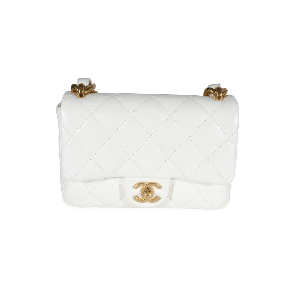 Chanel White Quilted Lambskin Small Funky Town Flap Bag