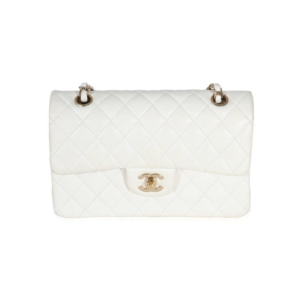Chanel White Quilted Caviar Small Classic Double Flap Handbag