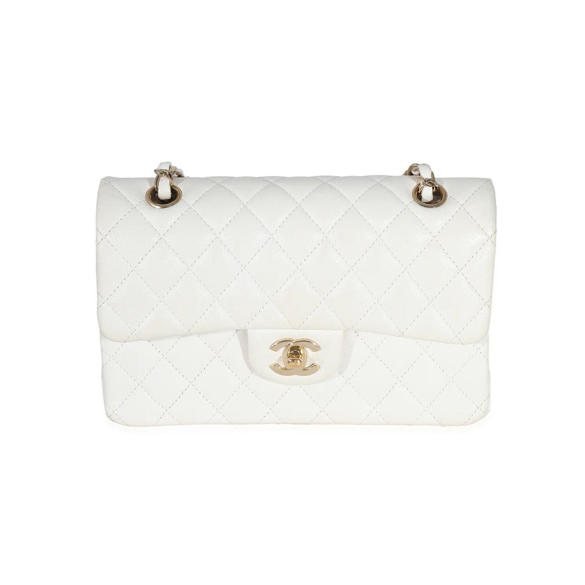 Chanel White Quilted Caviar Small Classic Double Flap Handbag