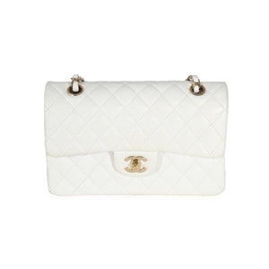 Chanel White Quilted Caviar Small Classic Double Flap Handbag
