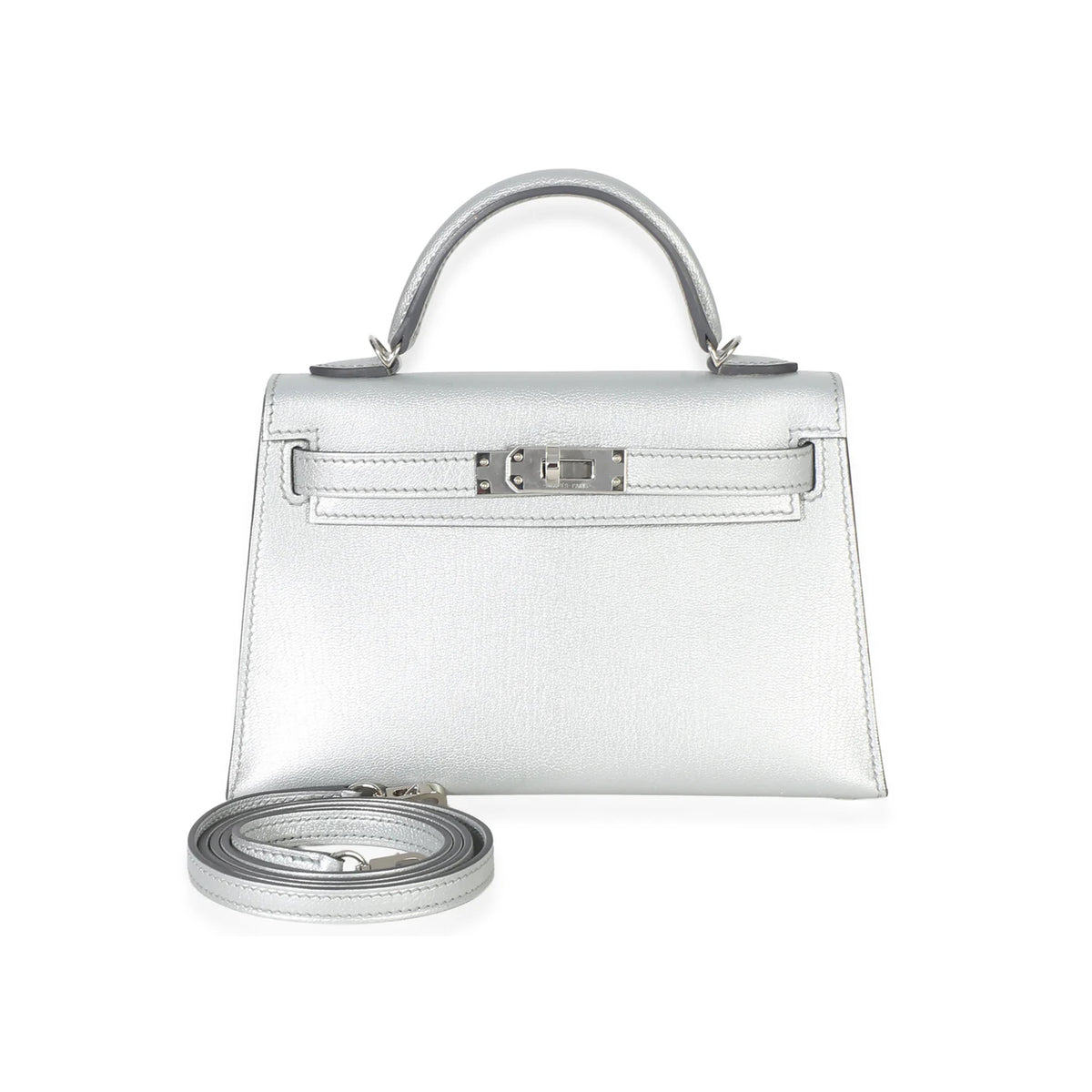 Hermès Argent Metallic Chevre Chamkilight Sellier Mini Kelly II 20 PHW