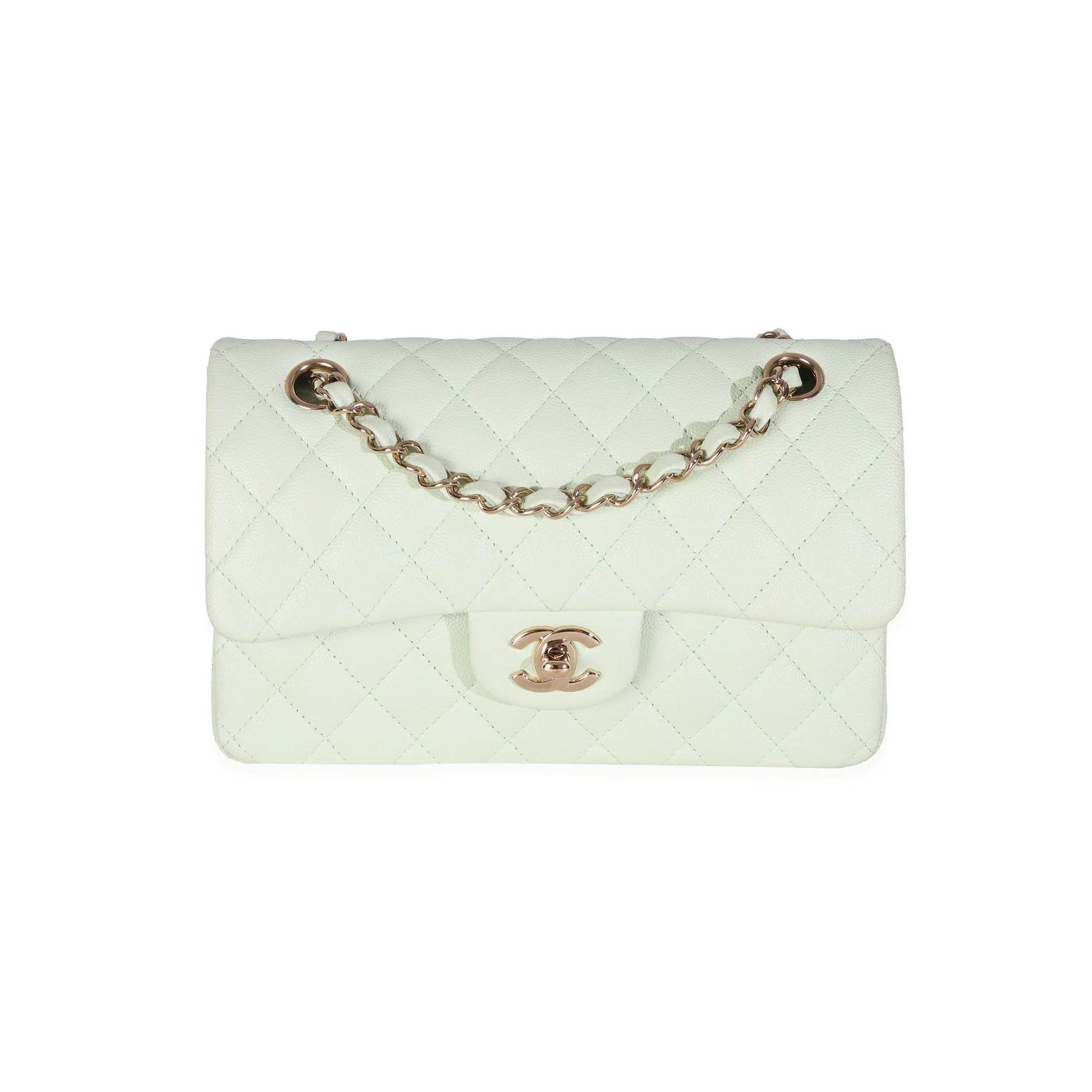 Chanel Light Green Quilted Caviar Small Classic Double Flap Handbag