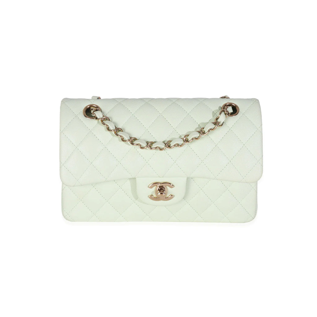 Chanel Light Green Quilted Caviar Small Classic Double Flap Handbag