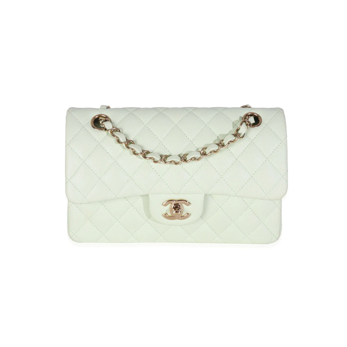 Chanel Light Green Quilted Caviar Small Classic Double Flap Handbag