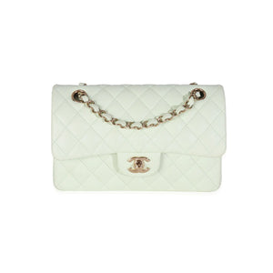 Chanel Light Green Quilted Caviar Small Classic Double Flap Handbag