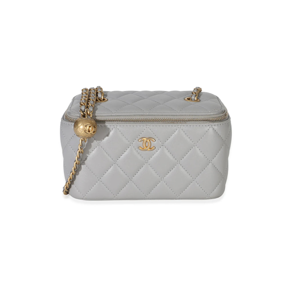 Chanel Grey Quilted Lambskin Small Pearl Crush Vanity Case