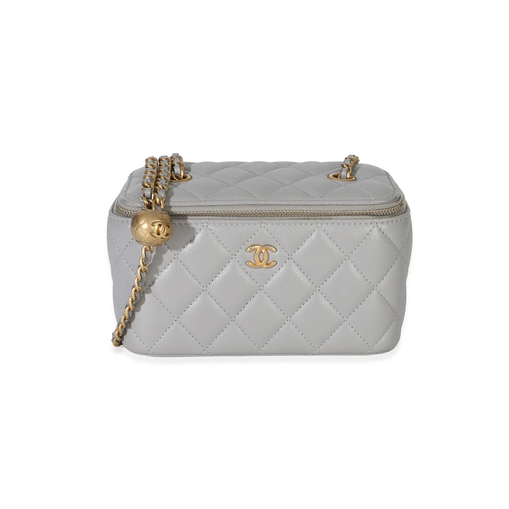 Chanel Grey Quilted Lambskin Small Pearl Crush Vanity Case