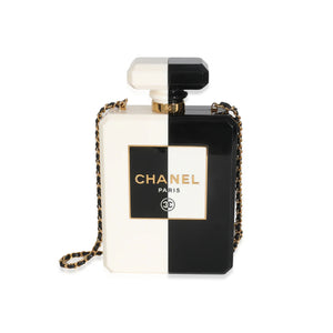 Chanel White Black Plexiglass Perfume Bottle Clutch