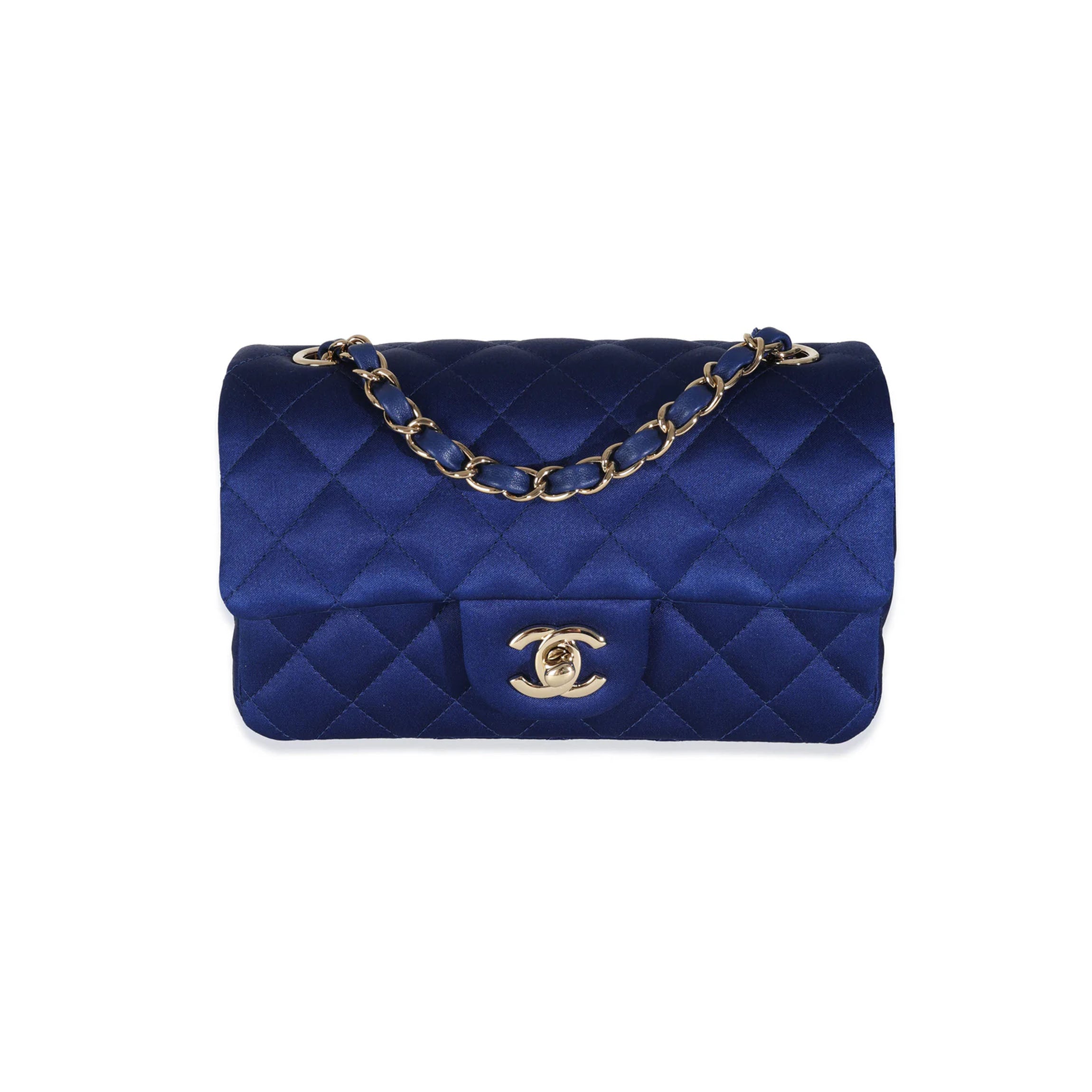 Chanel Navy Quilted Satin Mini Rectangular Classic Flap