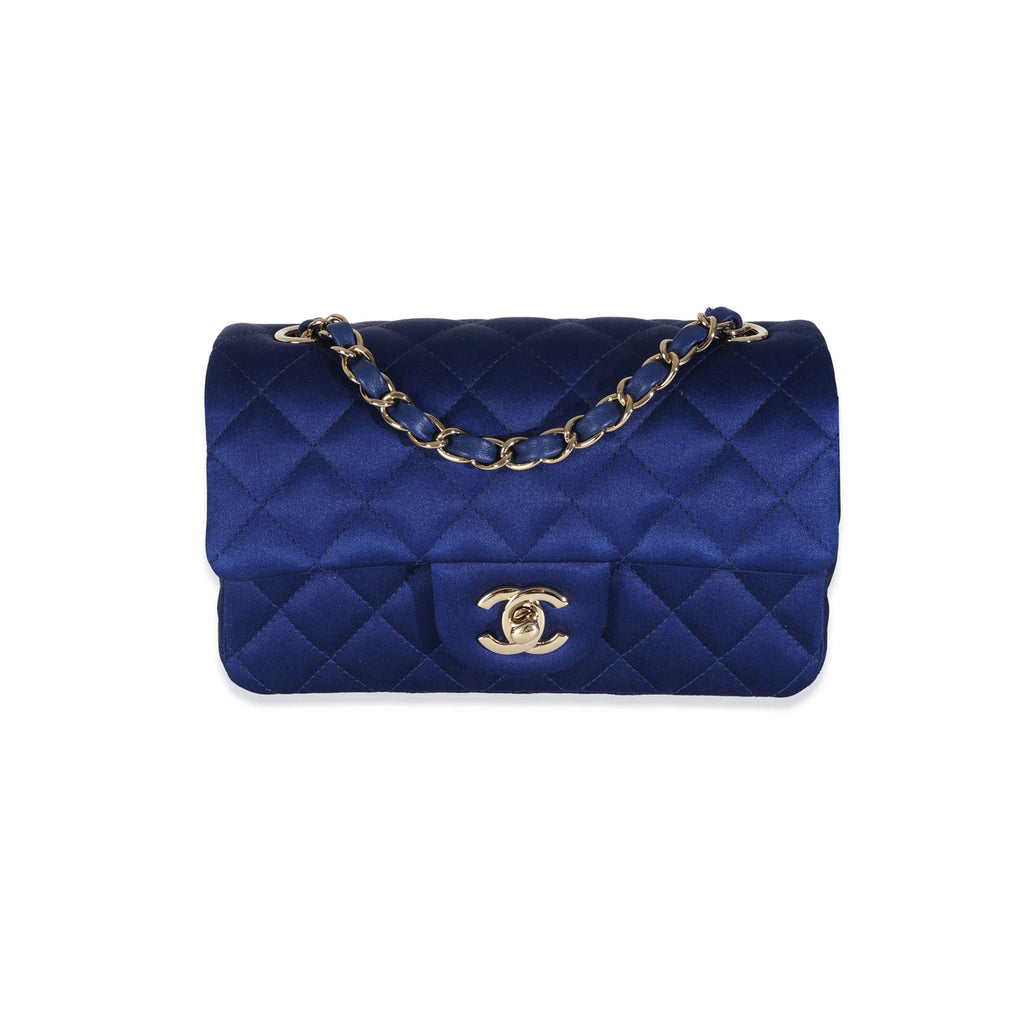 Chanel Navy Quilted Satin Mini Rectangular Classic Flap