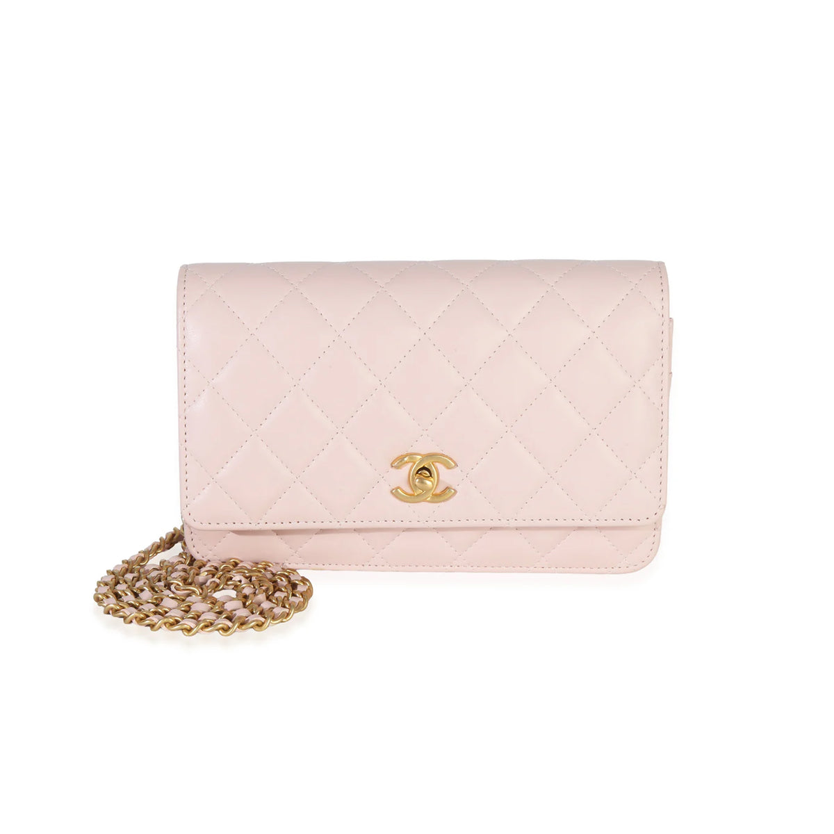 Chanel Pink Quilted Lambskin CC Pearl Crush Wallet On Chain