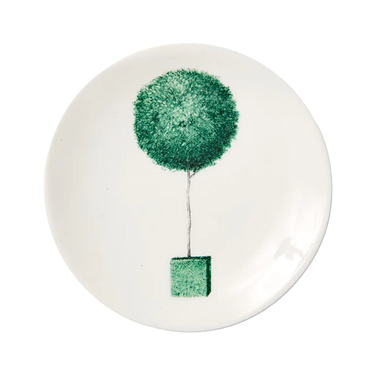 Top view of Jardin á L’Italienne Bread Plate 03 showcasing a central green topiary tree illustration on a white background