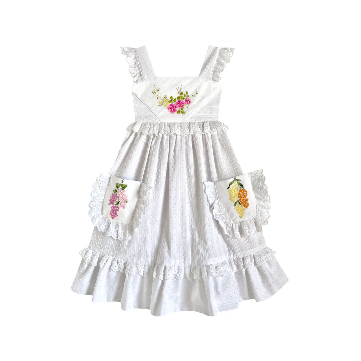 Heirloom Handkerchief Dress in Pink & Yellow Flowers, 6Y