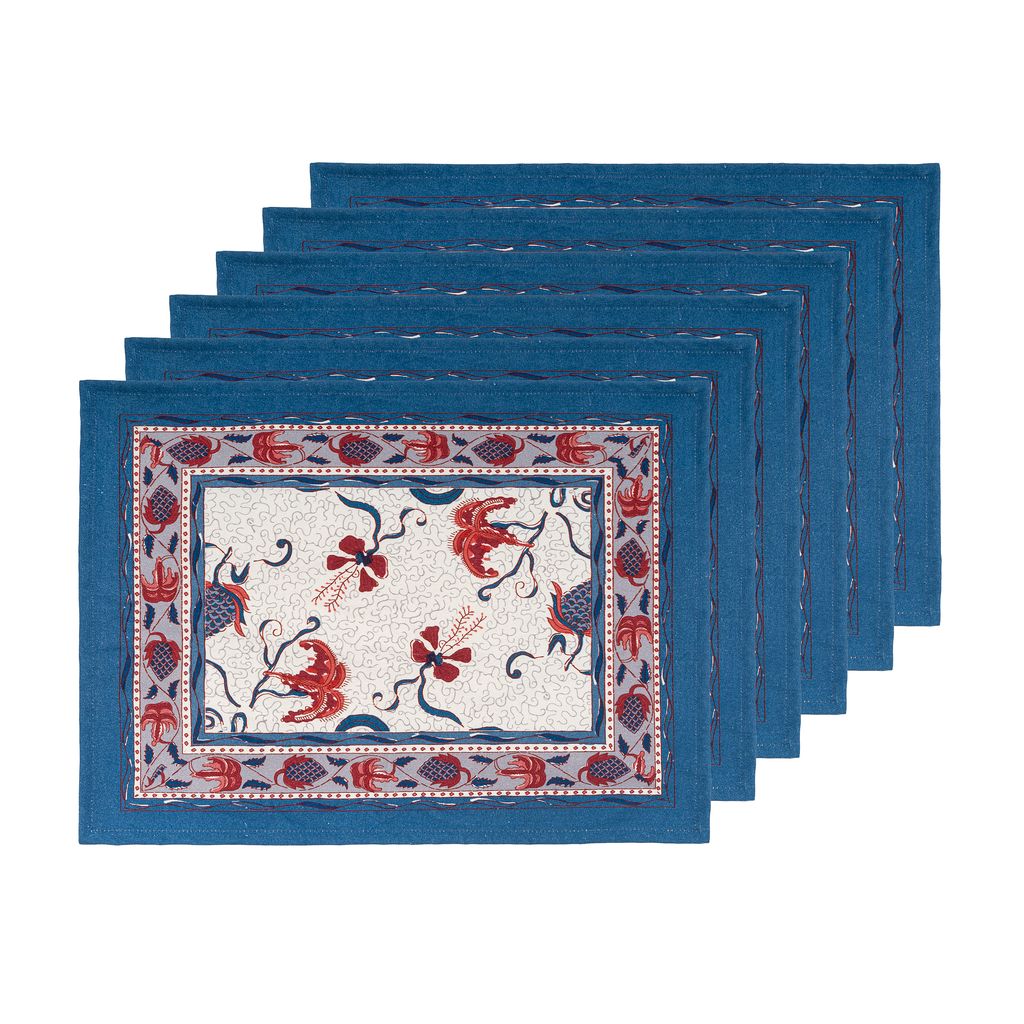 Fleur Des Indes Mats in Blue & Red, Set of 6
