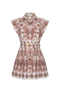 Octavia Mini Dress in Palm Paisley Ivory