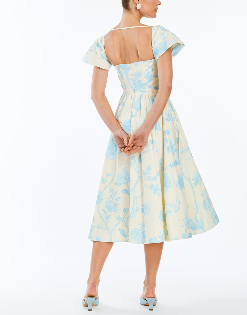 Odette Convertible Midi Dress in Ivory & Blue
