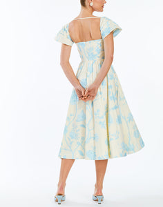 Odette Convertible Midi Dress in Ivory & Blue