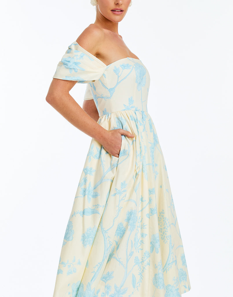 Odette Convertible Midi Dress in Ivory & Blue | Over The Moon Odette Convertible Midi Dress in Ivory & Blue | Over The Moon