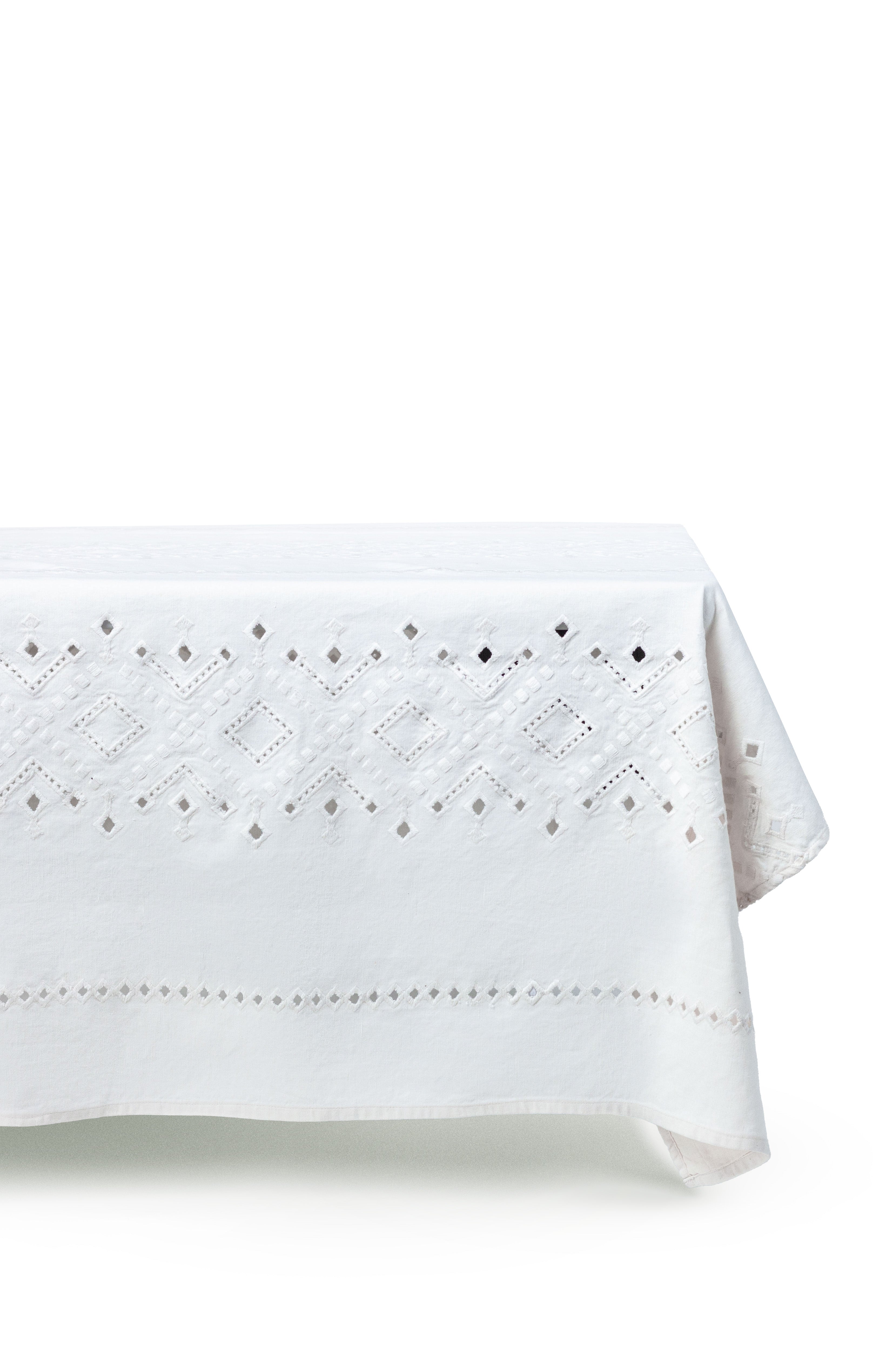 Ojete Rectangular Tablecloth in White