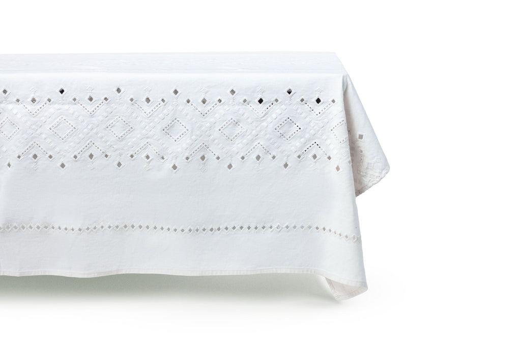 Ojete Rectangular Tablecloth in White