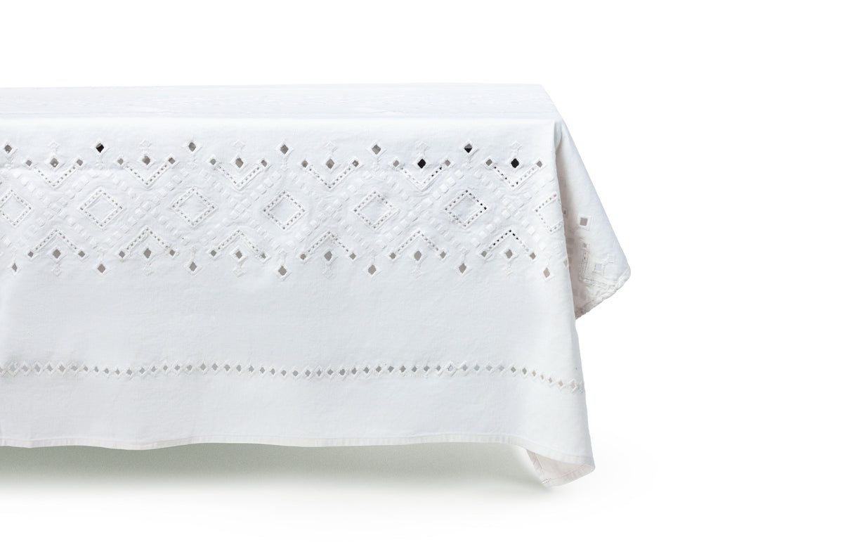 Ojete Rectangular Tablecloth in White