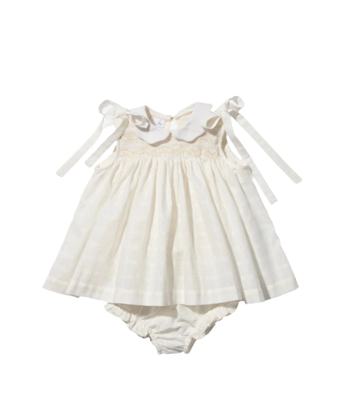 Olive Baby Dress, Cream Windowpane