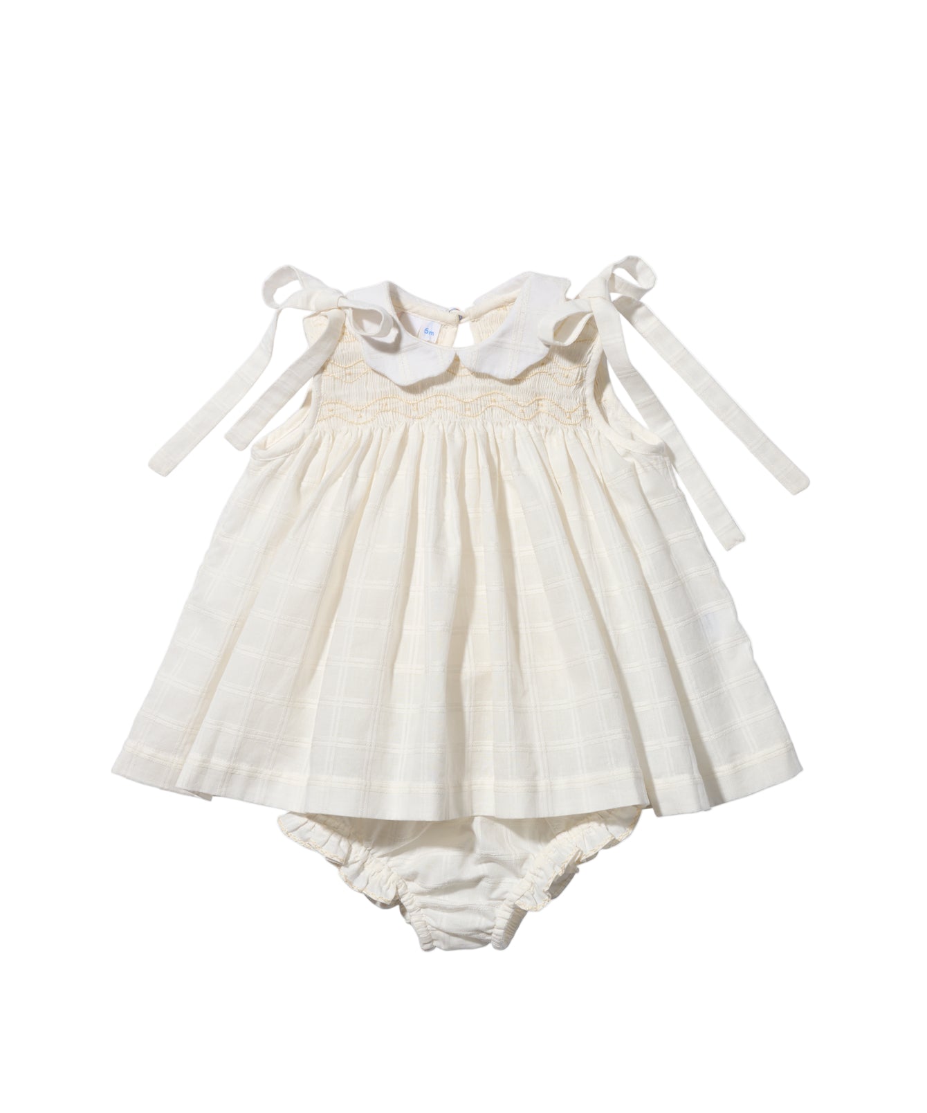 Olive Baby Dress in Cream Windowpane