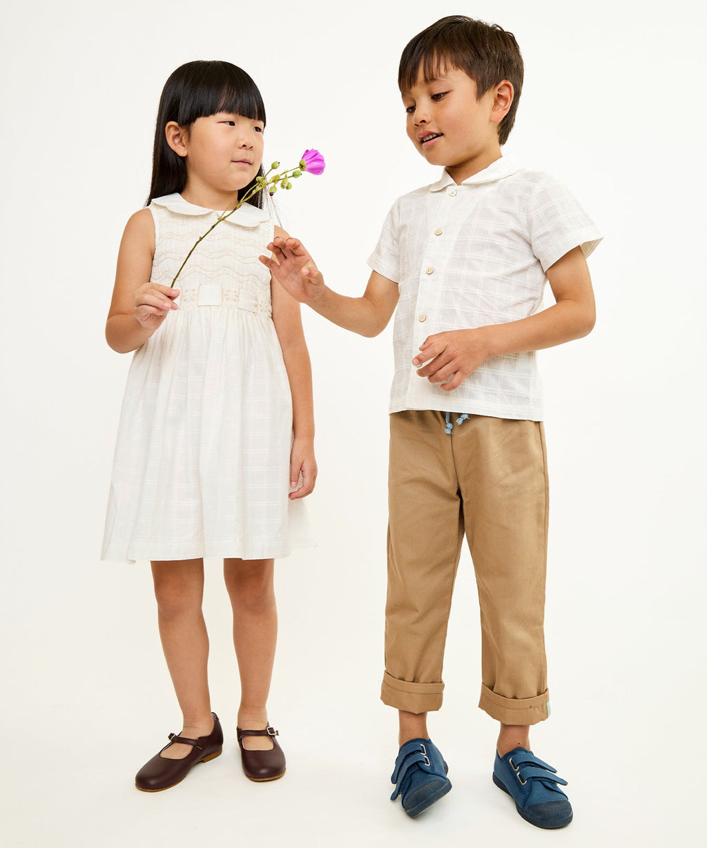 Olive Dress in Cream Windowpane