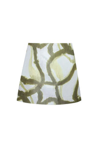 The Britt Mini Skirt in Seabreeze Ikat Green. 