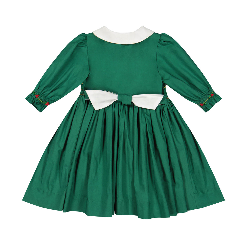 green smocked christmas dress Margaret Long Sleeve Smocked Christmas Dress