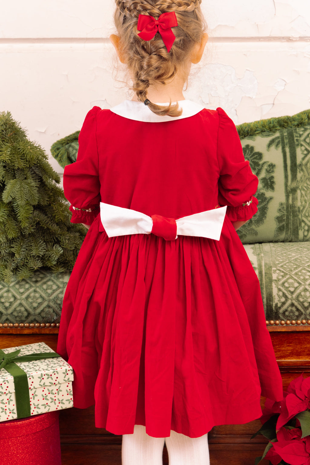smocked holiday dresses Pink Christmas Tree Smocked Dress