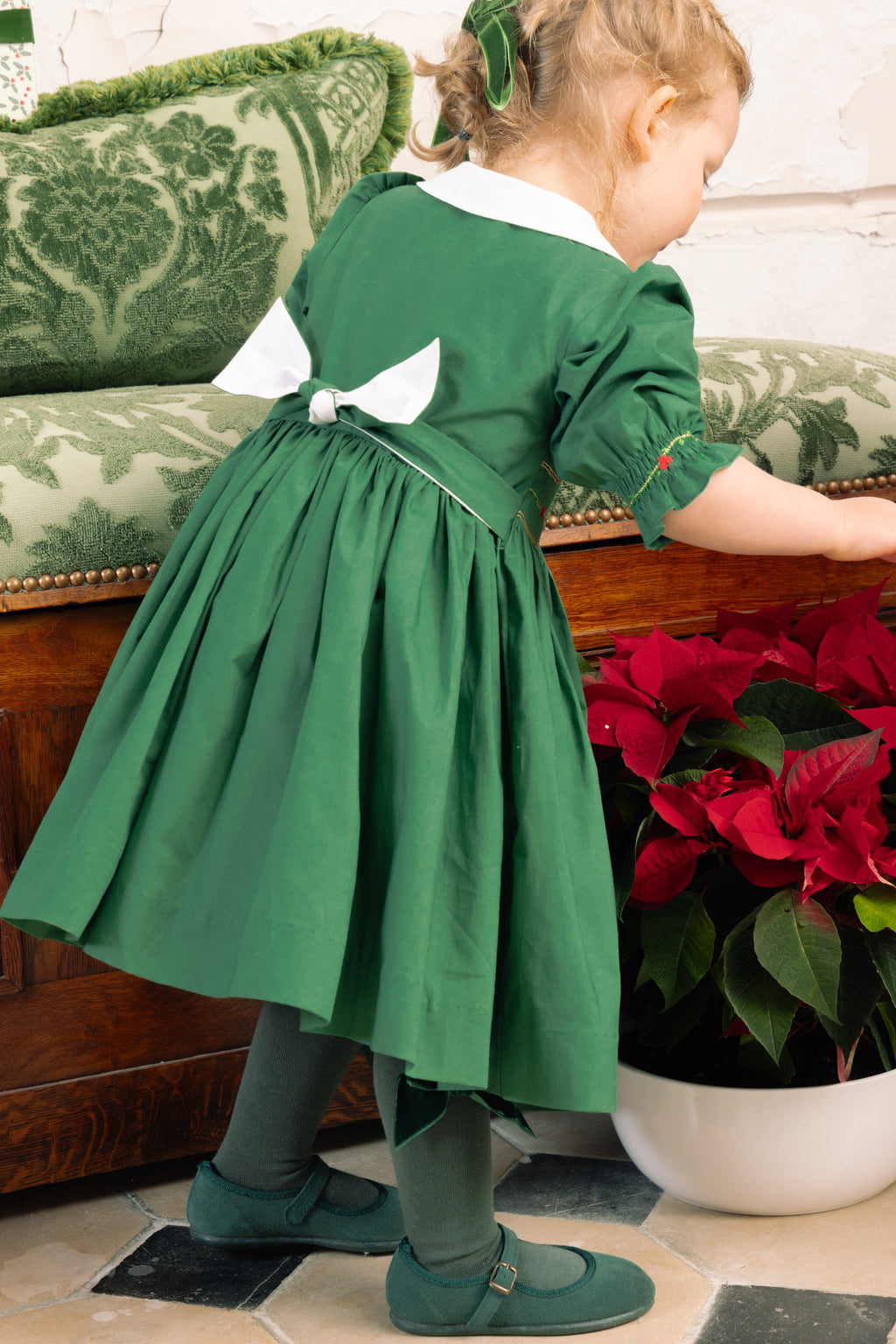 green smocked christmas dress Margaret Long Sleeve Smocked Christmas Dress