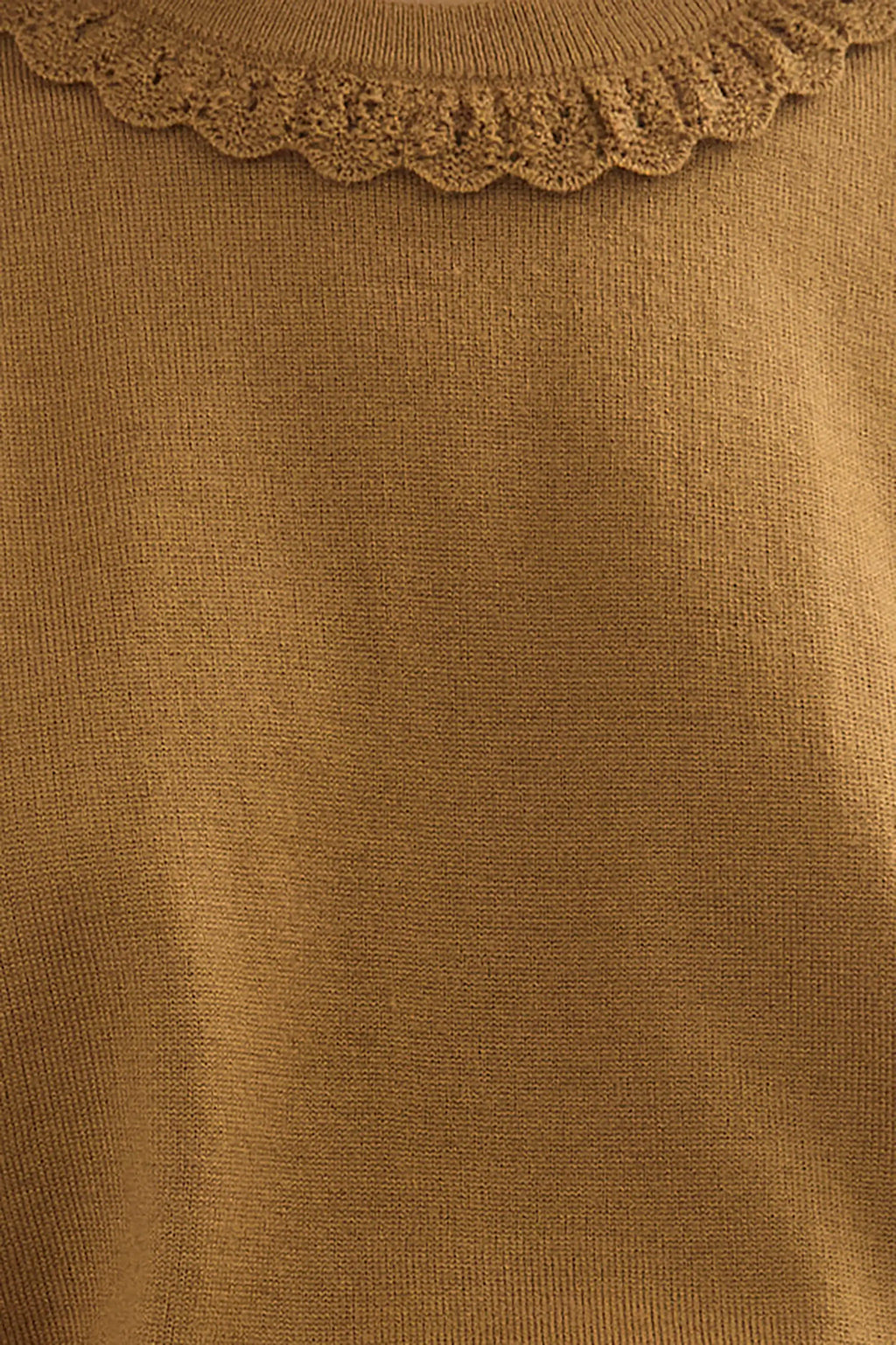 Close up of the opal sweater in Chestnut.