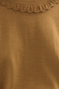Close up of the opal sweater in Chestnut.